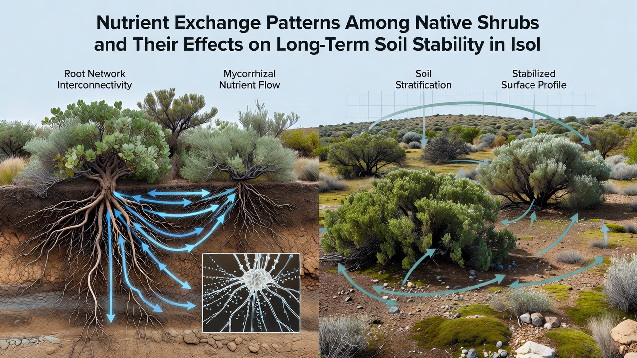 Close-up of soil aggregates and shrub root systems demonstrating nutrient retention in isolated terrain